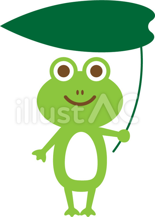 葉っぱの傘を持ったカエル　緑